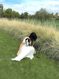 Plataz Gentle Temperament Ken Bean The Same Spring 2024 White Deep V Bow Tidial Sleeve Dress