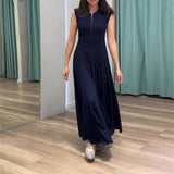 Plataz New 2024 Light Wind Style Waist Temperament Retro Comfortable Sleeveless Long Skirt