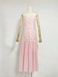 Plataz Dress Dress French Fresh Sweet Three-Dimensional Rose Flowers Spliced Chiffon Sling Dress Dress