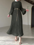 Plataz Muslim Folding Loose-Fashiony Sleek Solid-Colored Dress For Summer 2024