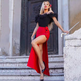 Plataz Fashion Three-Dimensional Flower Banding Half-Body Skirt Sexy Open Party Half-Dress Skirt