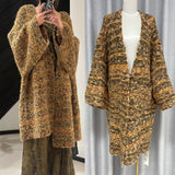 Plataz Autumn Yellow Striped Lazy Knitted Cardigan High Sense Gentle Loose Coat