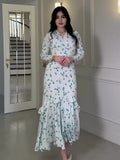 Plataz 2025 Gentle Wind Small Fresh Flowers And Leaves Side Long Dress Woman