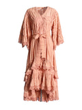 Plataz Holiday Dresses In The Wind 2025 Summer New V-Neck Embroidered Button High-Necked Dresses