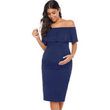 Plataz Women's Sleeveless Leaves Side Shoulder-To-Shoulder Skirts Knee-Jerk Trims Pregnant Women's Dress Maternity