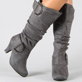 Plataz Velvet Spring And Autumn Women's Boots Belt Buckle High Barrel Knight Boots Coarse Heel Shoes Wish High Quality Shoes