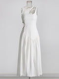 Plataz Sexy Wind Niche Design 2025 Summer Collar Hollow Folded Women's Dress In The Long Solid Color Folds