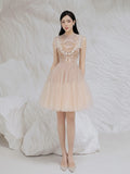 Plataz 2025 Champagne Dress Butterfly Embroidered Net Velvet Short Skirt Princess Dress