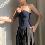 Plataz Chest Cup Imitation Denim Top 2025 Summer New Hottie Breast Boob Blouse DJPT