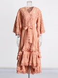 Plataz Holiday Dresses In The Wind 2025 Summer New V-Neck Embroidered Button High-Necked Dresses