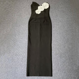 Plataz New Sexy Brat Banded Dress Flowers Diamond Open Fork Party Dress Long Dress