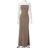 Plataz Women's 2024 Summer New Solid-Color High-Waisted Folding Dress DJPT