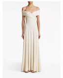 Plataz Temperament Sexy Word Collar Twisted Folds Folded White Evening Dress Dress Dress Dress Dress Woman