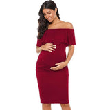 Plataz Women's Sleeveless Leaves Side Shoulder-To-Shoulder Skirts Knee-Jerk Trims Pregnant Women's Dress Maternity