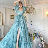 Plataz 2025 New Fugitive Princess French Retro Niche Design Chopped Flowers Tailed Collar Bubble Sleeve Dress