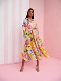 Plataz Tide Brand 2025 Spring Round Collar Lotus Lantern Sleeve Strap To Close The Waist Orange Red Dress Dress Dress