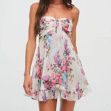 Plataz Sexy French Print Translucent Floral Wrapping Thoracic A-Skirt Miniskirt HZ0628