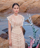 Plataz 2025 Lace Yarn Embroidery Line Lace Splicing Medium Long Dress Dress 817