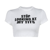 Plataz Casual Letter Print Ultra-Short Top Girl 2025 Summer Hot Girl Exposed Umbilical Repair T-Shirt DJPT