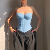 Plataz Chest Cup Imitation Denim Top 2025 Summer New Hottie Breast Boob Blouse DJPT