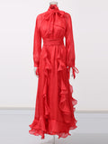 Plataz Court Style Tie Design High-End Retro 2025 New Women's Summer Solid Dress