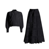 Plataz Court Retro Style 2025 Summer New Round-Neck Lantern Sleeve Shirt Plaster With Half-Dress Suit Woman