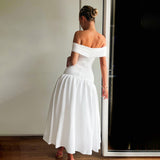 Plataz Women's Uniform Shoulder Simple Elegant Sexy Dress DJPT