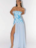 Plataz Personality Embroidery Beads Spliced Braided Dress Woman 2025 Summer New Open-Back Open Fork Waist Dress HZ0628