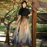 Plataz Design Blazed Gold Chinese Style Improvement Han Element Women's Short-Sleeved Top Skirt Dress Set 7065