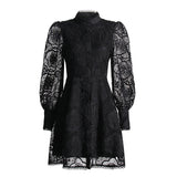 Plataz Retro Court Dress Women's Dress 2025 Early Spring New Lace Embroidery Jed Flower Collection Waist Thin Skirt