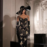 Plataz Body Golden Butterfly A Diamond Chain Dress Sexy Breast Repair Velvet Party Dress