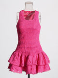 Plataz Summer Holiday Wind New U-Shaped Tie Design Super Short Lotus Edge Dress Woman