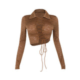 Plataz Autumn 2025 New Temperament Hottie Lace Long Sleeve Strap Sexy Top Girl DJPT