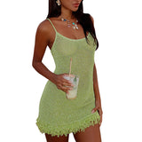 Plataz Women's Sleeveless Twisted U Tie Sling Hollow Wool Dress DJPT