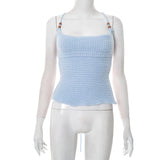 Plataz Women's Solid Color Sleeveless Bare Back Strap U Tie Beads Tight Wool Vest DJPT