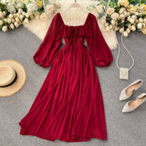 Plataz Tender Wind Dress Autumn 2025 New Female Vintage Fangzi Bubble Bubble Sleeve Chiffon Dress DJPT