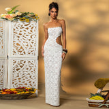 Plataz Women's Solid Color Sleeveless Bare Lace Lace Lace Repair Dress DJPT