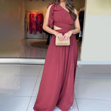 Plataz Summer Slanted Shoulder Sexy Dress High Waist-Rise Open Fork Dress