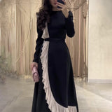 Plataz High-Level Temperament Side Irregular Lotus Side Design Contrast Dress
