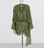 Plataz Dress 2025 Spring And Summer New Loose Long-Sleeved Sexy T-Shirt With Ribbon Dress Woman