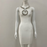 Plataz New Fashion Set Hollow Ring Bandid Tight Women's Party Sleeveless Dress