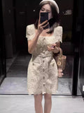 Plataz Collar High-End Hollow Lace Dress In The Spring Of 2024 New Ivory White Waist Temperament Style Dress