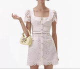 Plataz Collar High-End Hollow Lace Dress In The Spring Of 2024 New Ivory White Waist Temperament Style Dress