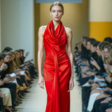 Plataz Temperament Sexy Dress 2025 New Fashion Show-Back High-End Autumn And Winter Solid-Colored Long-Tail Dress Dress Dress Woman