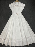 Plataz Spring And Summer Holiday Wind Collar Lace Splicing Hollow Belt Shirt Dress Dress