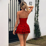 Plataz Breast Sexy-Back-Back Cake Dress Dress Female Temperament Hot Girl Super Short Dress DJPT