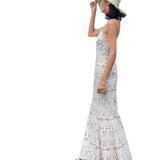 Plataz Beach Dress Seaside Resort Dress Skinny Fishtail Dress Sexy Bare Back Sling Lace Dress