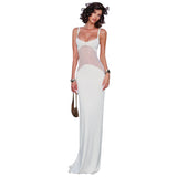 Plataz Women Decorate Waistcoat Shoulder Strap Curved Mesh Spliced Fishtail Dress DJPT