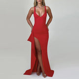 Plataz Autumn 2025 New Style Temperament Sexy Body Mole Side Deep V Open Skirt Dress Woman DJPT