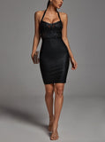 Plataz Babes Hanging Neck Tightening Tape Dress High-End Famous Net Yarn Splicing Dinner Dress